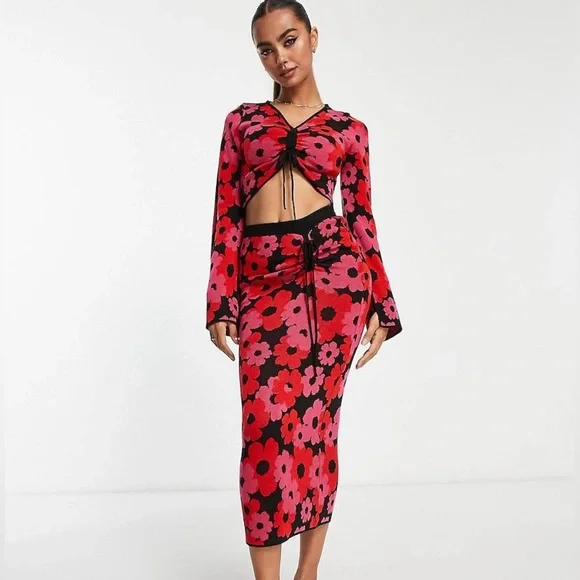 NWT ASOS DESIGN knit midi skirt in floral pattern - Picture 2 of 6